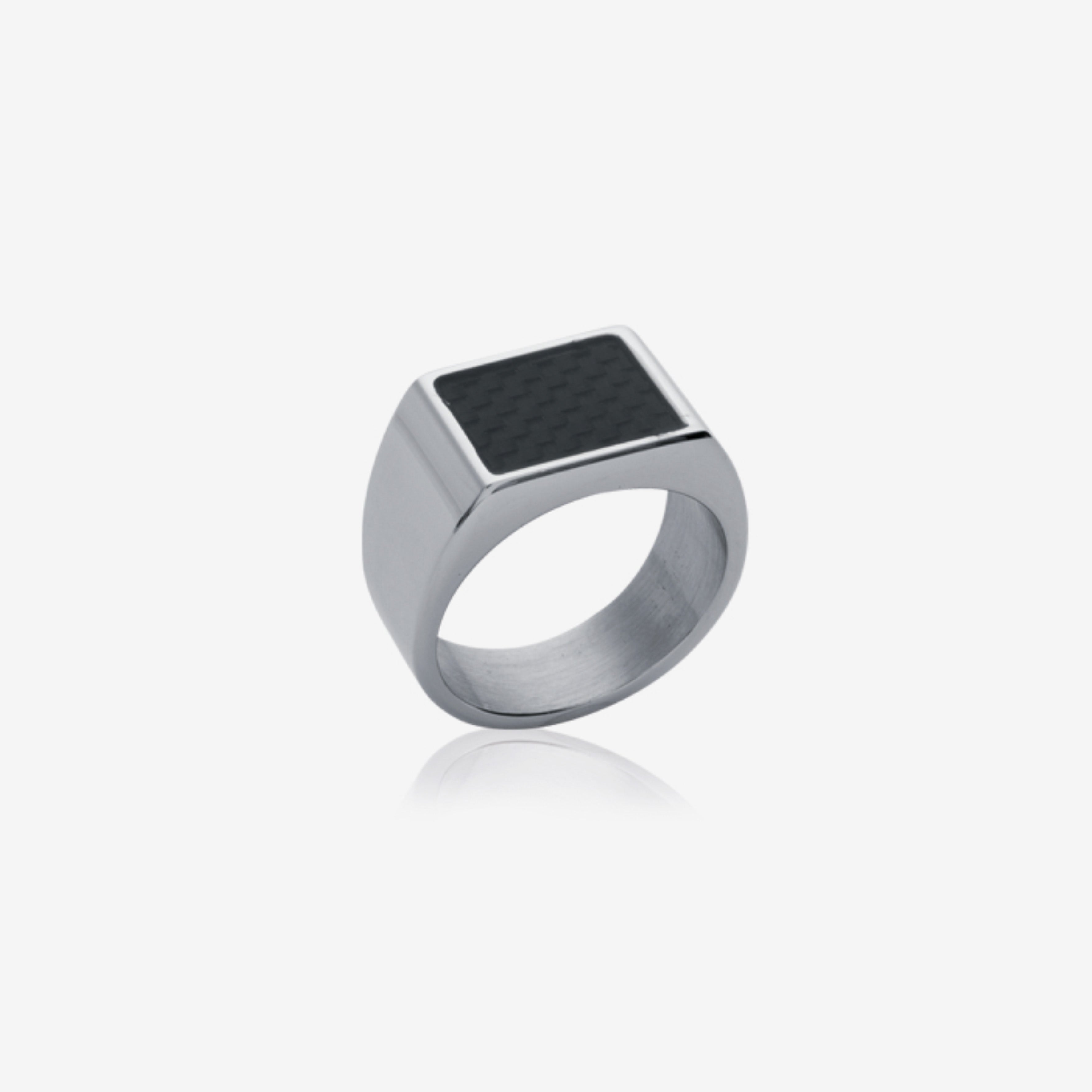 Bague chevalière homme acier inoxydable et carbone