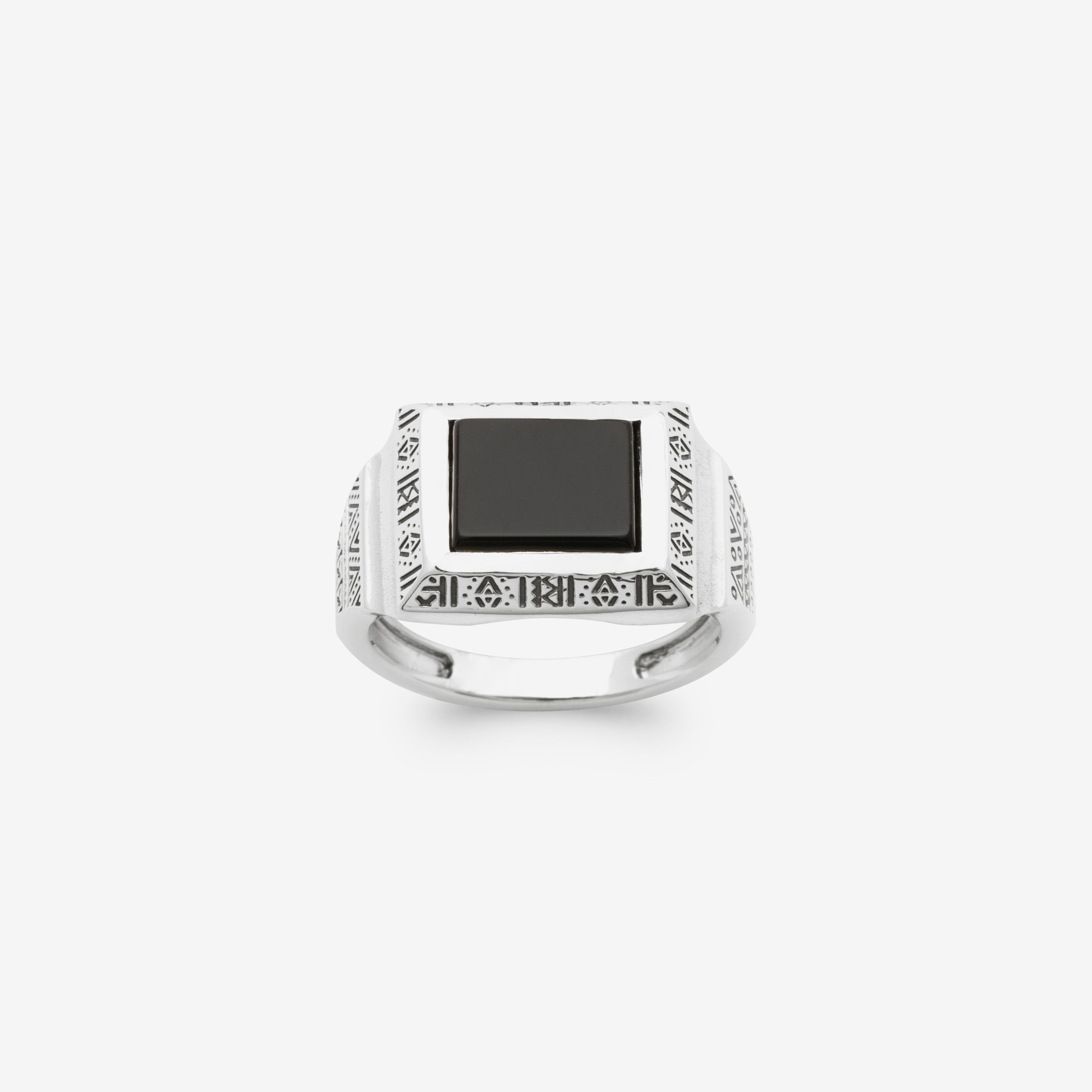 Bague chevalière homme argent pierre noire