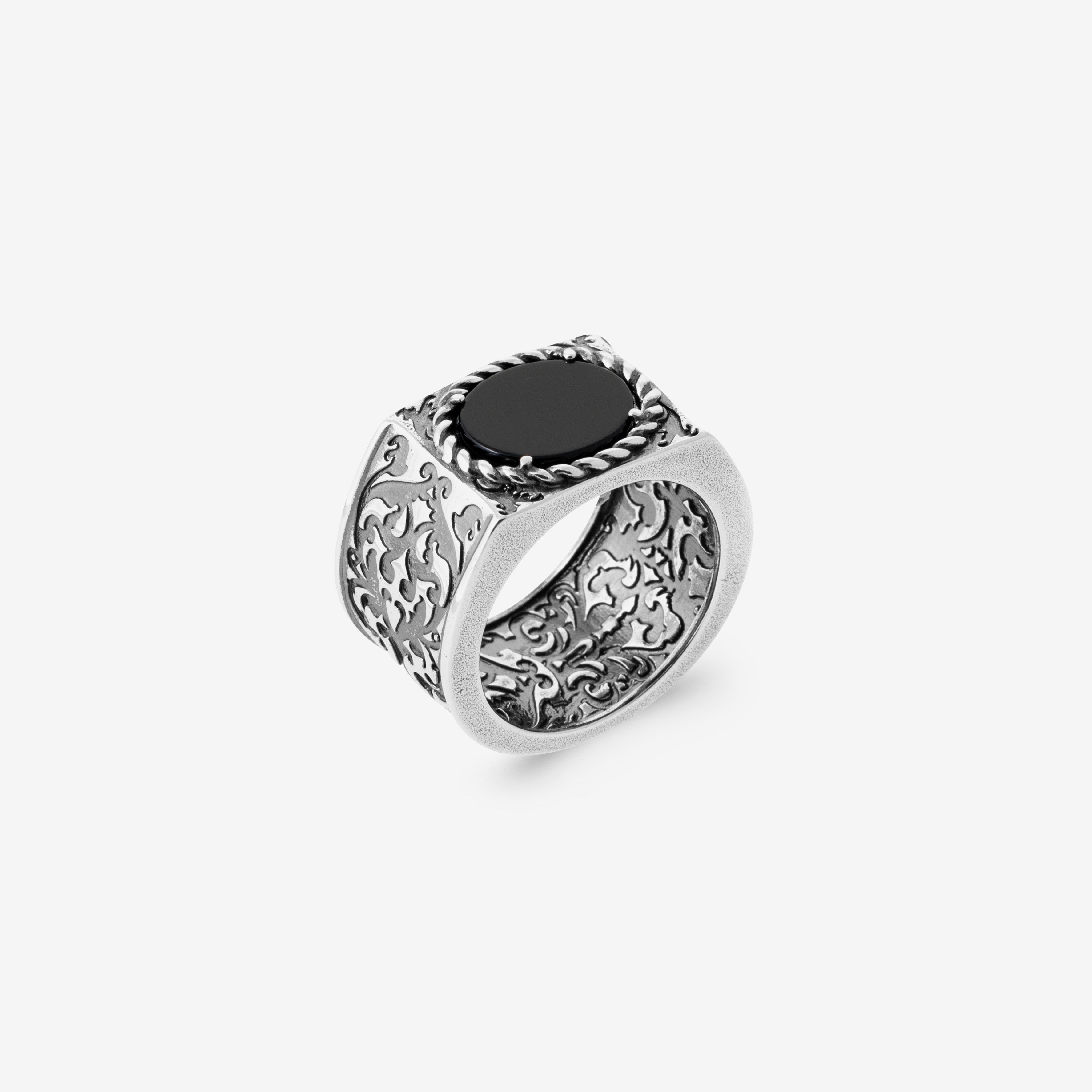 Bague chevalière homme argent pierre onyx
