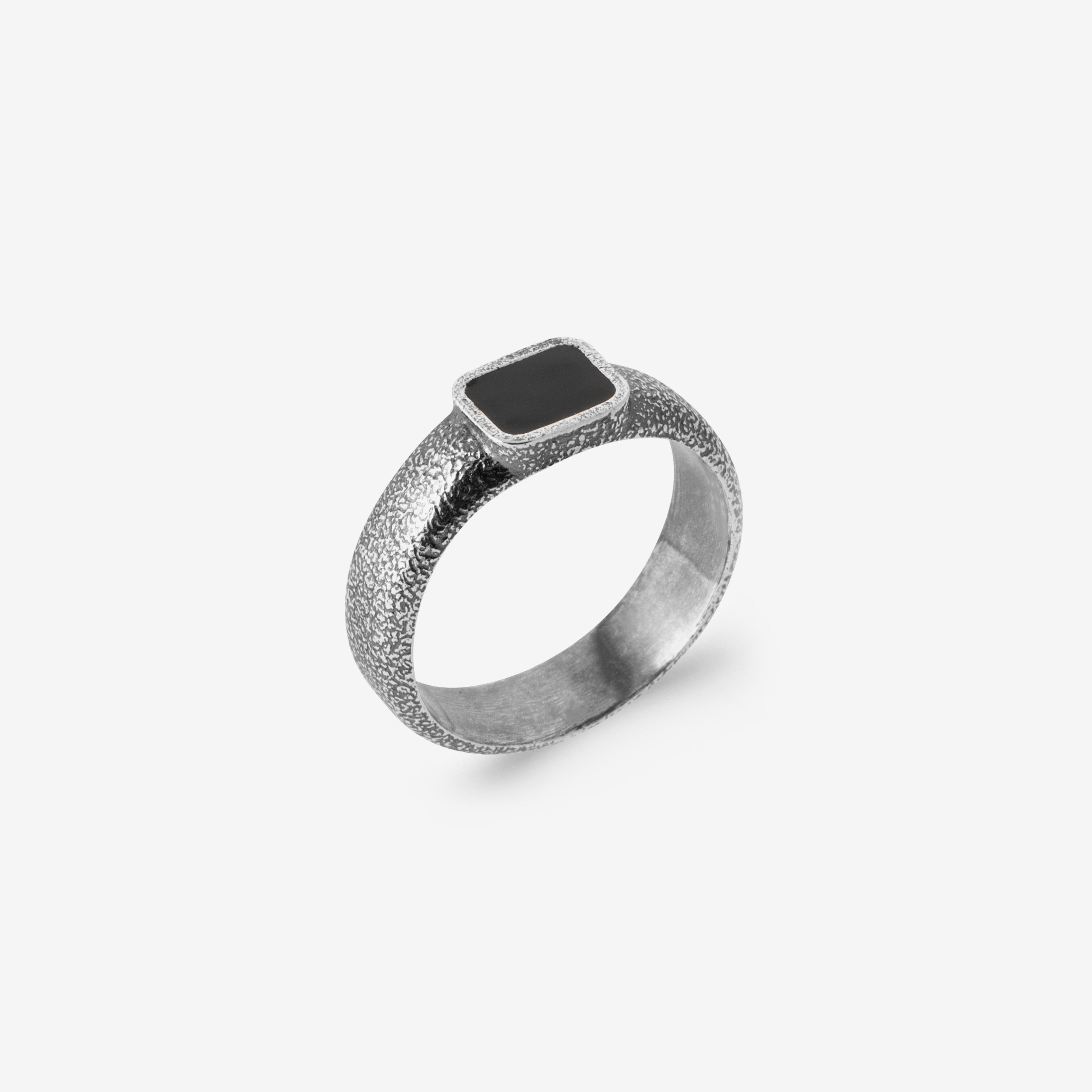 Bague homme argent pierre agathe noire