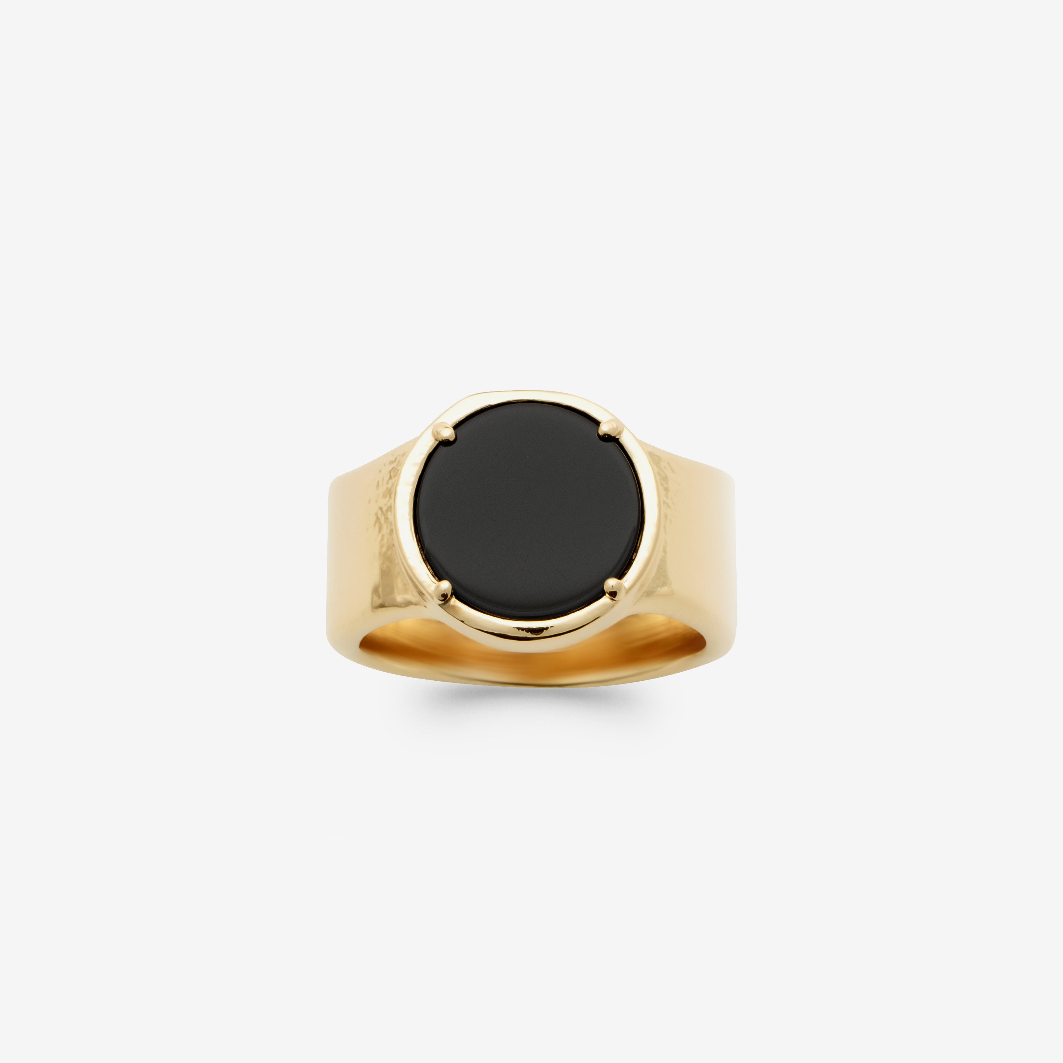 Bague chevalière homme plaqué or pierre onyx