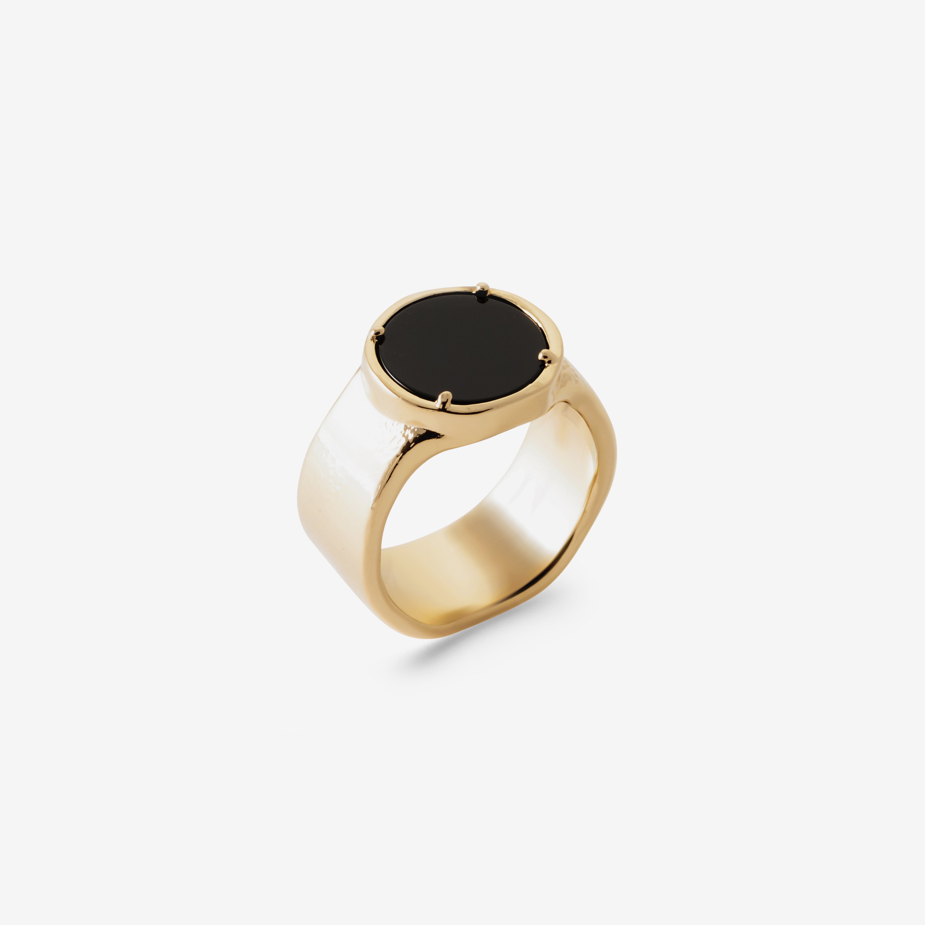 Bague chevalière homme plaqué or pierre onyx