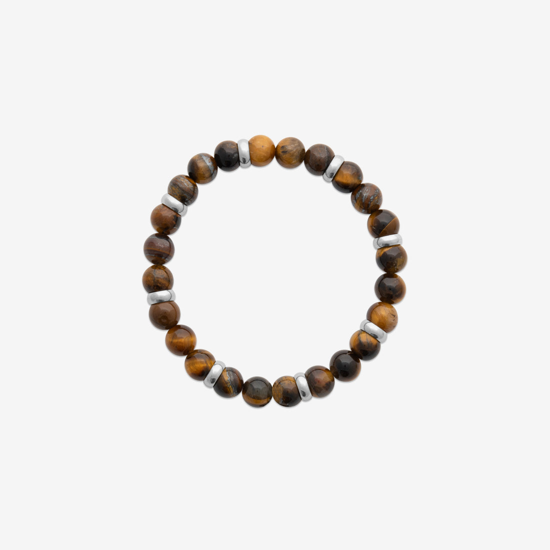 Bracelet homme perles argent 925 pierre oeil de tigre