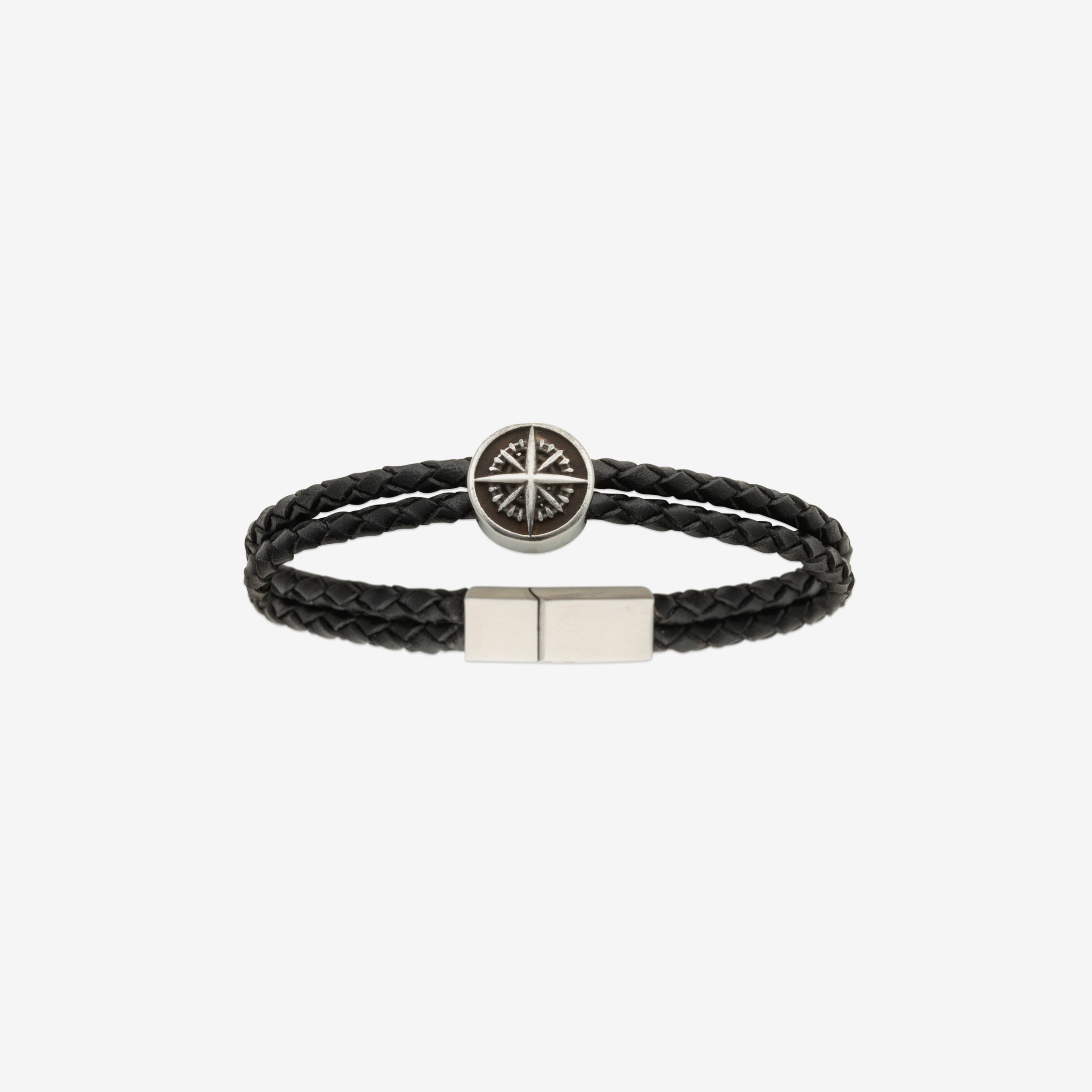 Bracelet homme cuir marron acier inoxydable boussole