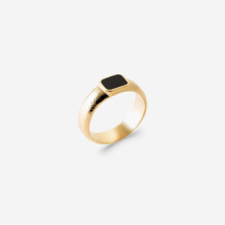 Bague homme plaqué or pierre noire