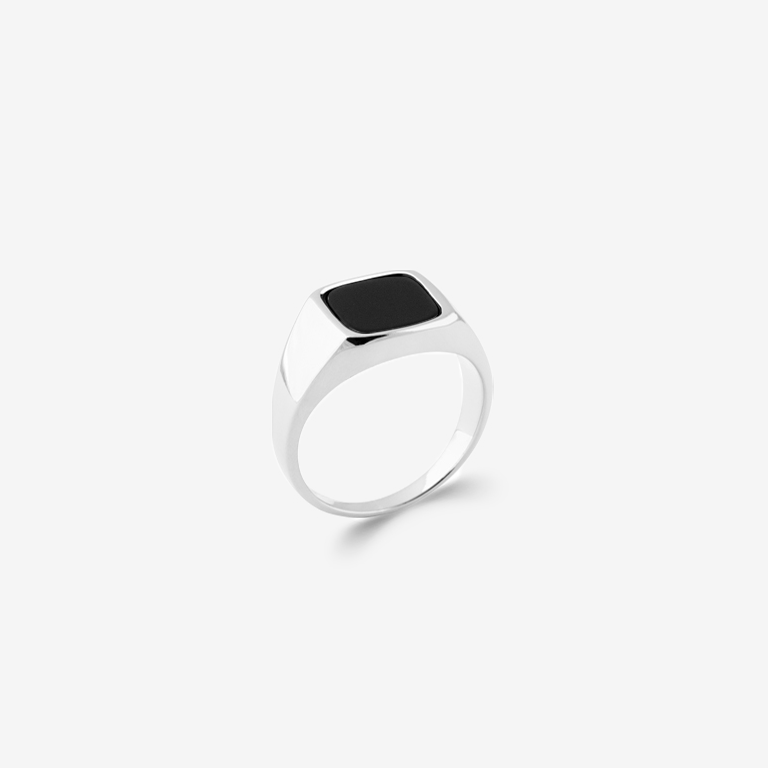 Chevalière homme argent pierre noire