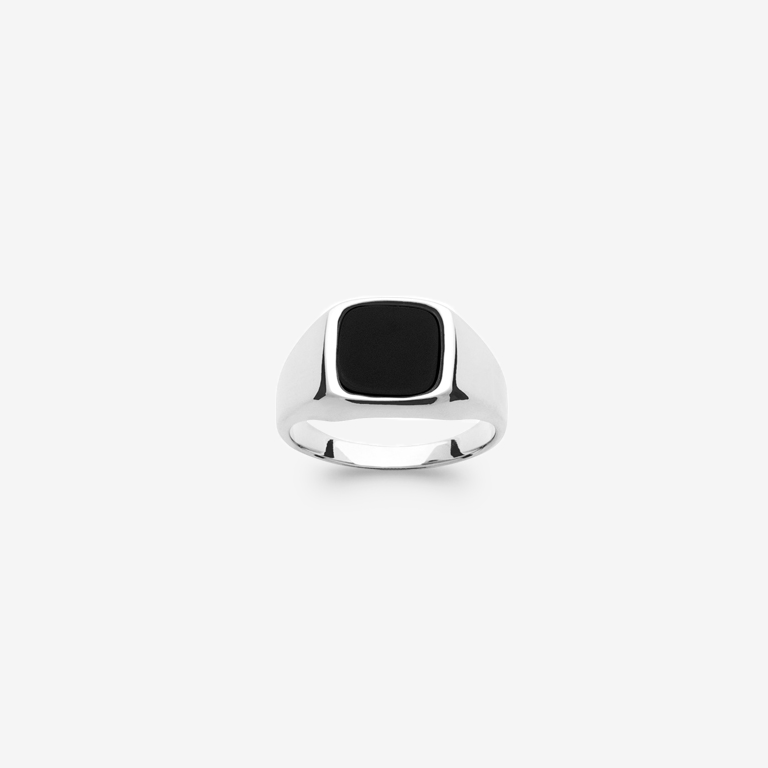 Chevalière homme argent pierre noire