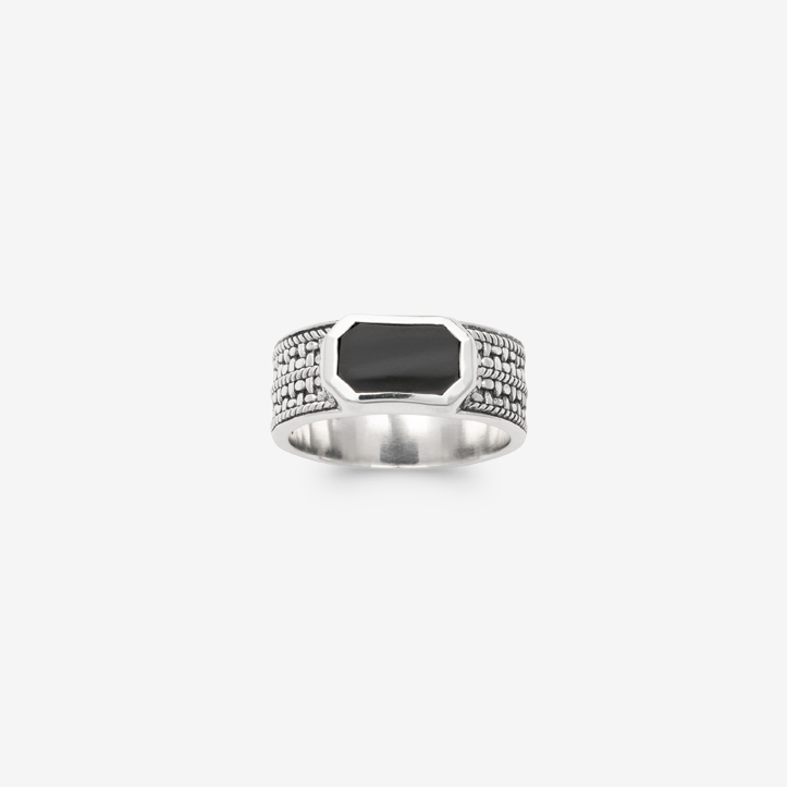 Chevalière homme argent pierre agate noire