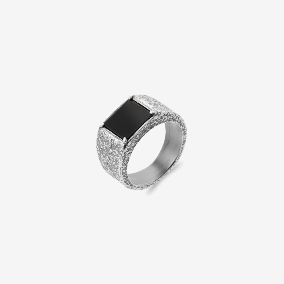 Bague chevalière argent homme empierré pierre onyx